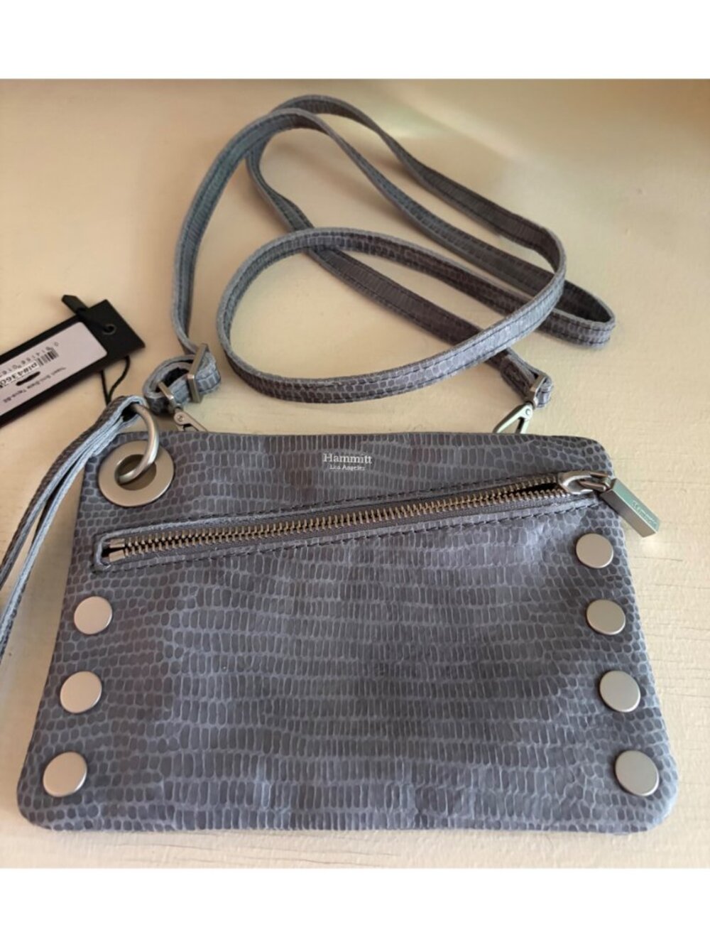 Hammitt Nash Small Slate Tejus Snake Ebossed Suede Crossbody Shoulder Handbag / - Picture 10 of 13